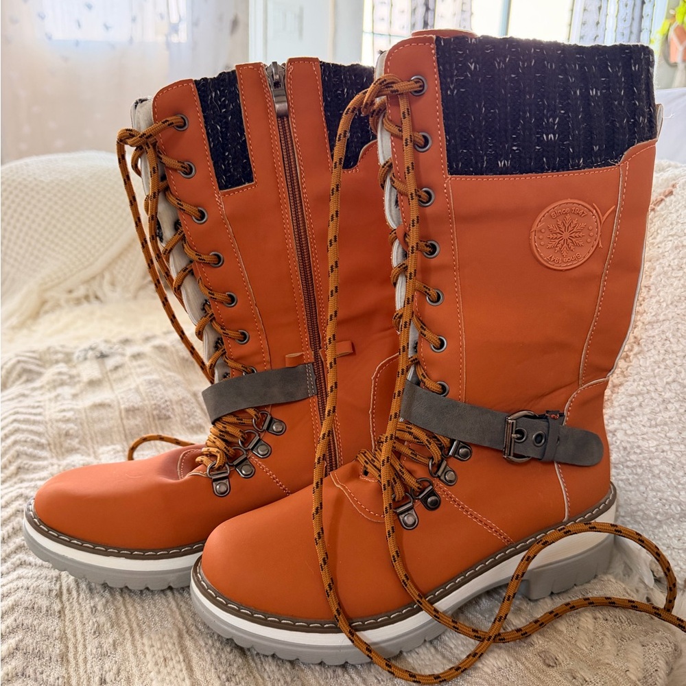 Orange Winter Boots with Black Accents